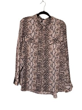 Jones New York Snake-Print Long Sleeve Blouse — Brown & Black